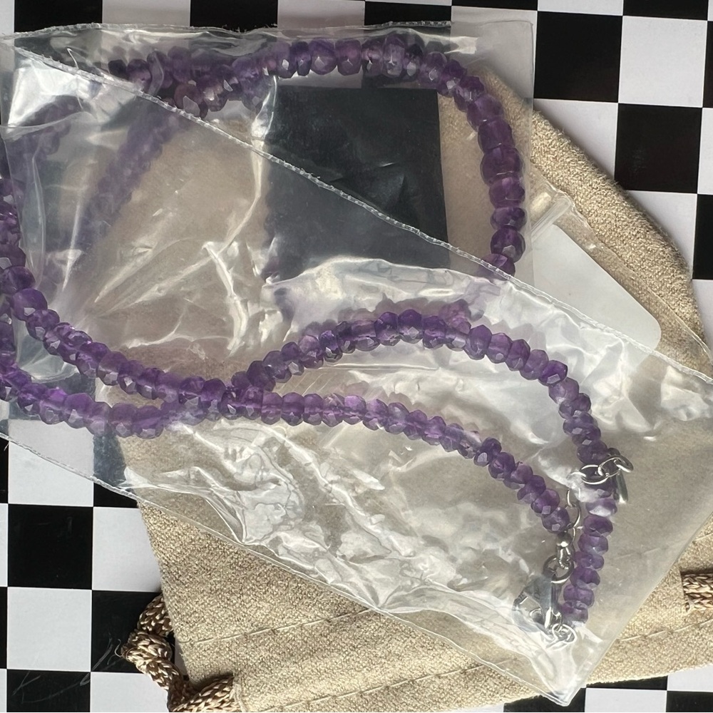 Purple Amethyst π Faceted Bead Necklace 60ctw Sterling Silver - Picture 10 of 16